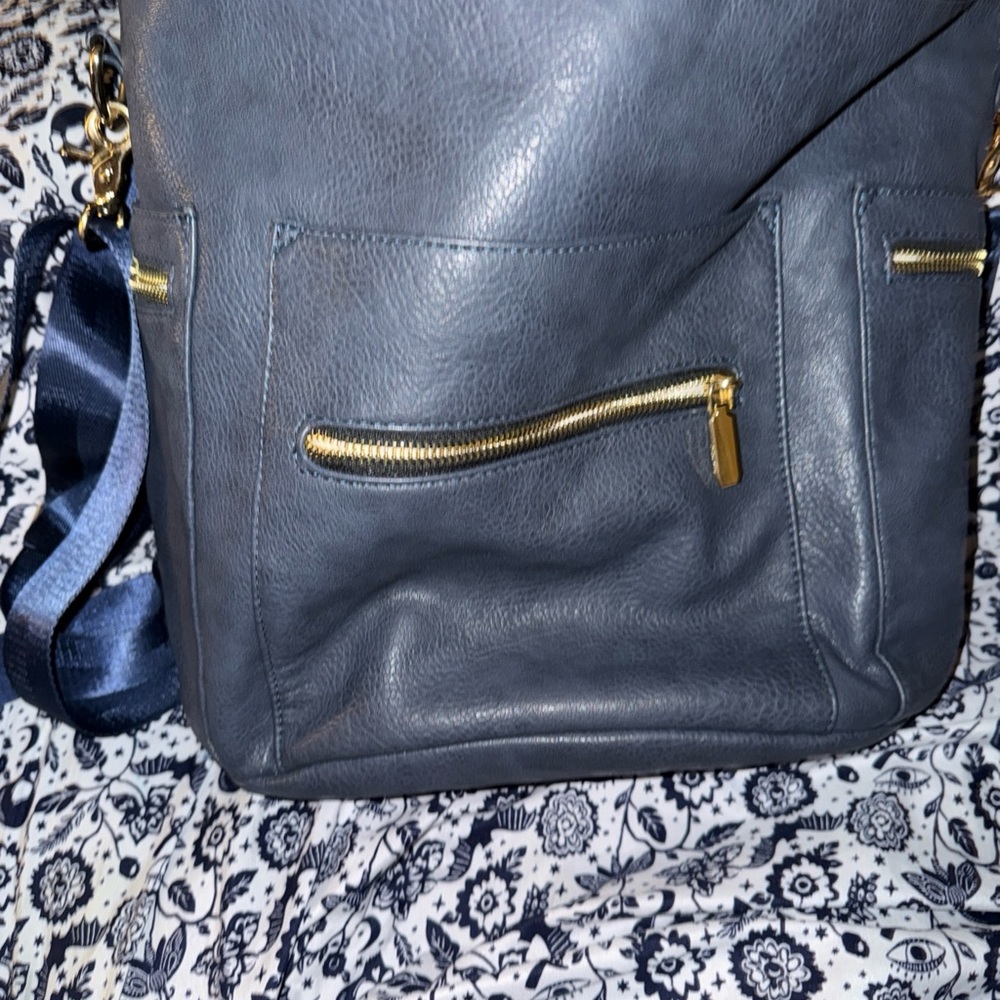 Elegant Blue Leather diaper Bag